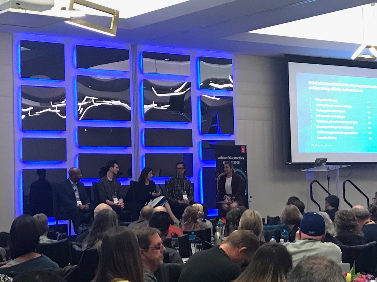 Malasharma's tweet photo. Adobe Educator Panel a HED teacher, a K12 teacher, a student and a hiring manager talk about the importance of creative thinking and creativity ⁦@adobemax⁩ https://t.co/KG7eywyW8R
