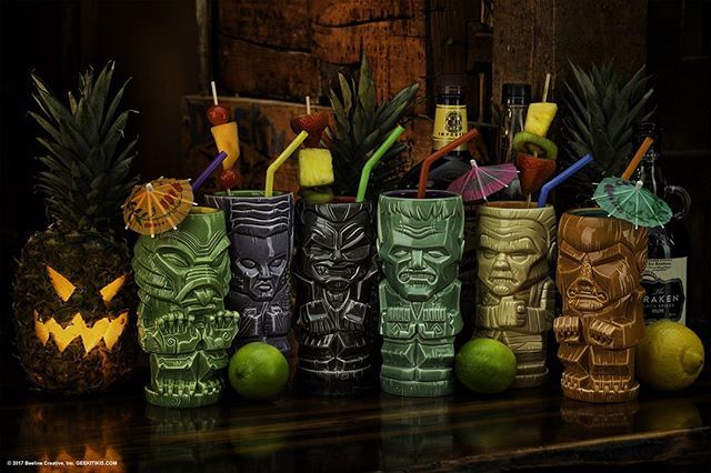 retroplanet's tweet photo. Classic Monster Geeki Tikis make for a spooktacular halloween cocktail! #tikis #tikidrinks #tiki #tikidrink #tikibar #halloween #spooky #scary #creepy #fall #monstermania https://t.co/AG74bZpML6 https://t.co/2mqAKsheUB