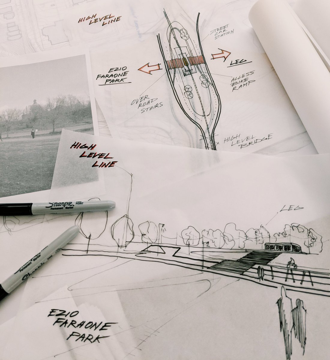 ostap_yyc's tweet photo. Fun weekend at #PLACE18. Got to play urban designer with the @highlevelline team and doodle up a connection between Ezio Faraone Park that functions as a streetcar stop. https://t.co/YXWxq559Zy