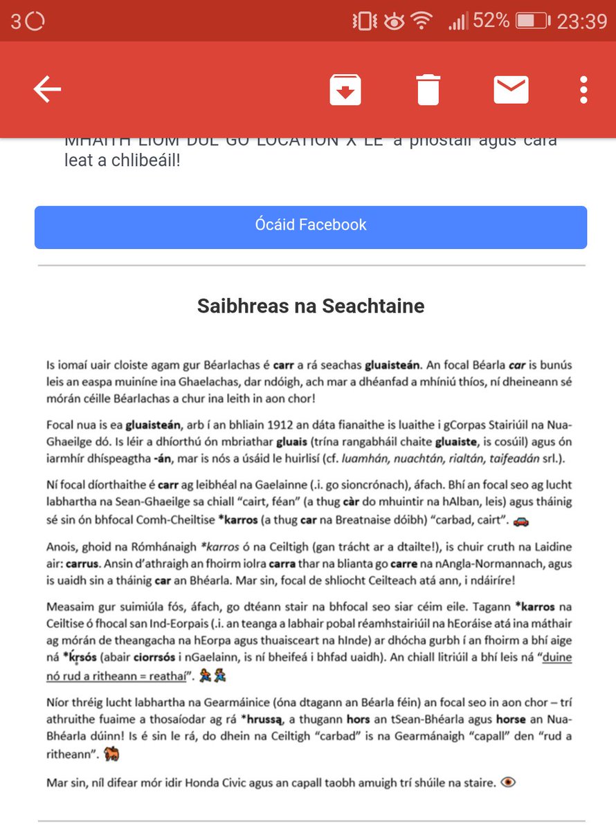 Freagairt na ceiste tábhachtaí seo i rphost <a href="/CumannGaelach/">Cumann Gaelach TCD</a> an seachtain seo. #carr go deo. Deireadh leis an #gluaisteán <a href="/kscanne/">Caoimhín Ó Scanaill</a> <a href="/oisinomuirthile/">Oisín Ó Muirthile</a>