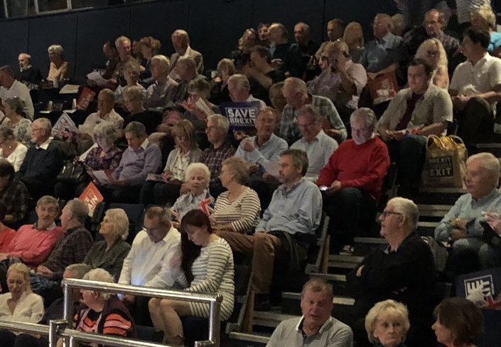 BasilFawltyUKIP's tweet photo. Wild scenes at the #LeaveMeansLeave rally in Torquay as Nigel Farage, Jacob Rees-Mogg &amp; Tim Martin inspire the nation's youth with the spirit of #Brexit. These people are the future!

Miss Tibbs says she has seen nothing like it since Cliff Richard's English Riviera tour of 1965. https://t.co/rVARPnVwXc