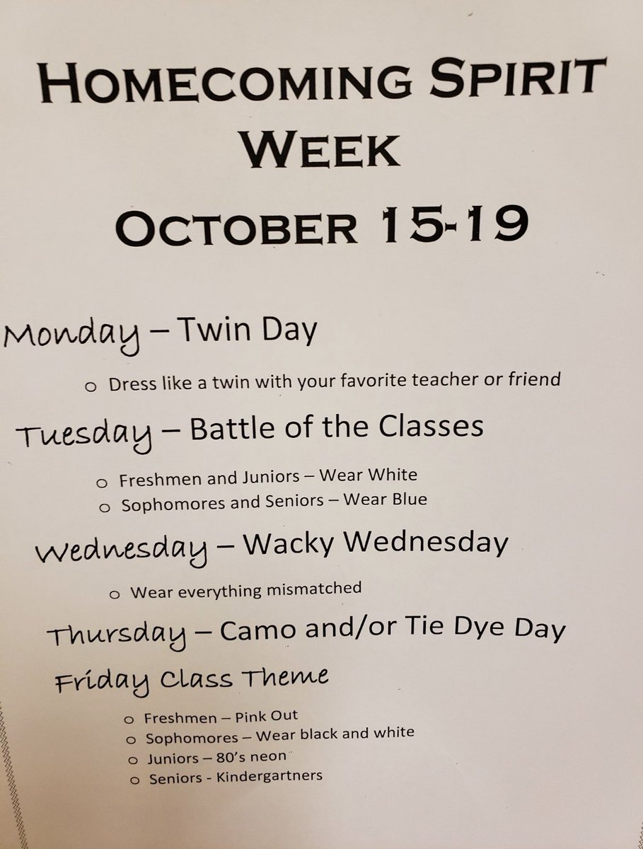 juniors, make sure to show your school pride and participate in spirit week!!
