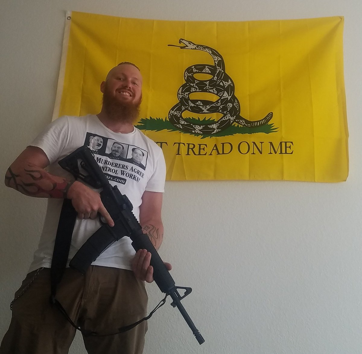 breakingbest45's tweet photo. Go ahead. Tread on me. #republican #conservative #maga #deplorables #2a #conservativememes #republicanmemes #nra @cuckslaya #infowars #savealexjones #donttreadonme #infowarsstore.com #freealexjones #alexjones #warroom #infowarswarroom https://t.co/KX0Duttu6G