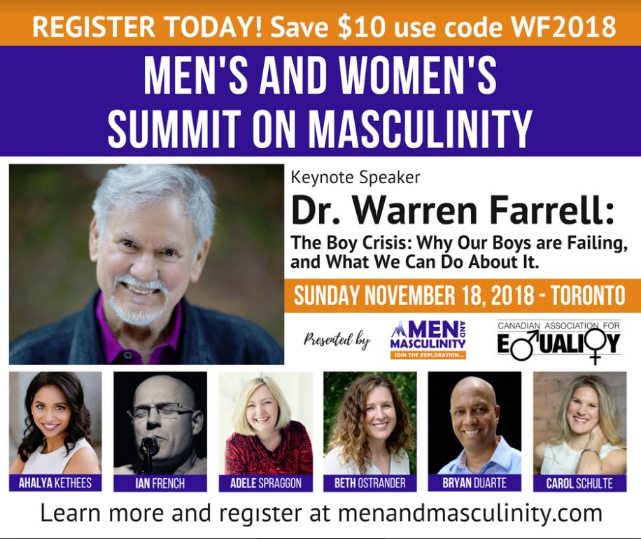 leerosen1960's tweet photo. Consider coming to the Men's and Women's summit on masculinity, keynote speaker is @drwarrenfarrell he will discuss The Boy Crisis, https://t.co/rslzxtQhX1 https://t.co/jcPtbjKOXx