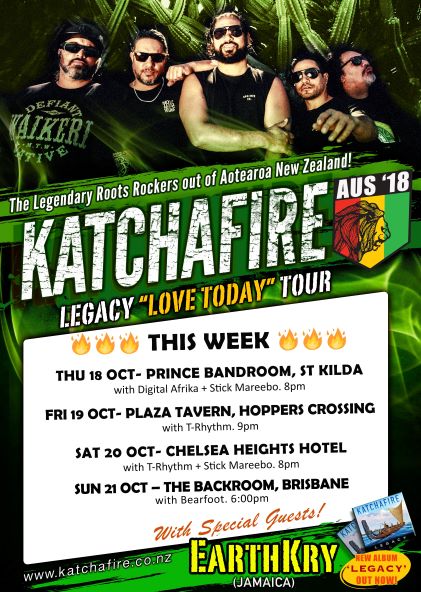 katchafire's tweet photo. Aussie Tour start THIS WEEK!!
TICKET LINKS via https://t.co/LMdvDQuPkr
#LegacyLoveTodayTour #Katchafire #EarthKry #DigitalAfrika #StickMareebo #TRhythm #Bearfoot
#Australia #Melbourne #StKilda #HoppersCrossing #ChelseaHeights #Brisbane #Annerley https://t.co/c8nHCfIso7