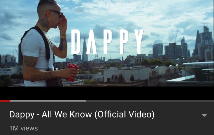 StefanieStreet's tweet photo. 1 MILLION VIEWS - @TheDappy does it AGAIN 🔥 All We Know out NOW!  🎧 This guy is the personification of a Phoenix. You need to repeat EVERY song he releases and take in a new lyric, appreciate the word play each time, that’s TALENT. https://t.co/yiB1jzRMrz