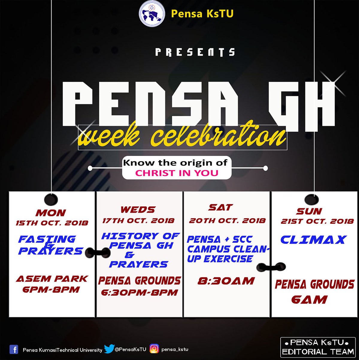 PensaKsTU's tweet photo. #Arise_and_Build
It's going to be awesome, don't miss it.
@Apsericnyamekye @pensaghana1 @KstuSrc @pensa_atu @PENSAKNUST1 @pensaghana @MichaelOseiYeb2 @pensa_UG https://t.co/3mqEQVXj4P