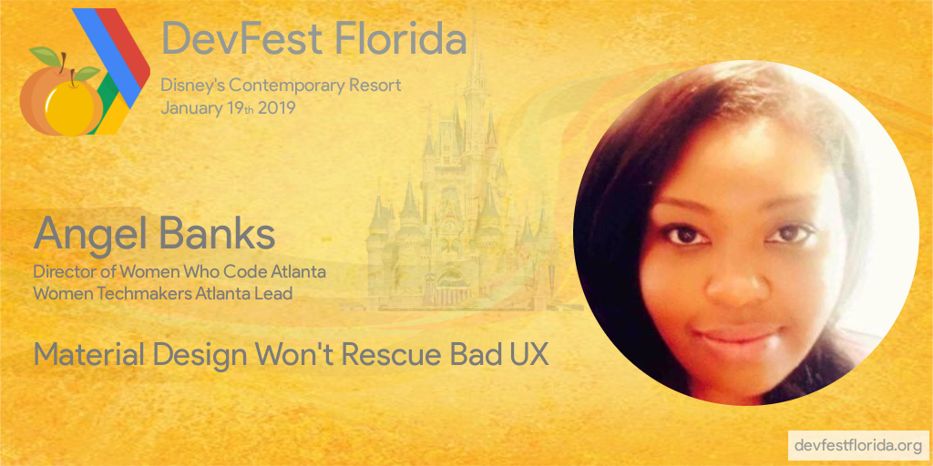 devfestfl's tweet photo. Design languages, like Material Design, are a great way to ensure consistency and best practices in your UI. @angelmbanks will teach us best practices, common UX mistakes and how to avoid them. @materialdesign #DevFestFL #DevFest18 #Florida #uiuxdesign #webdesign #uiux https://t.co/QLevl6aYBf