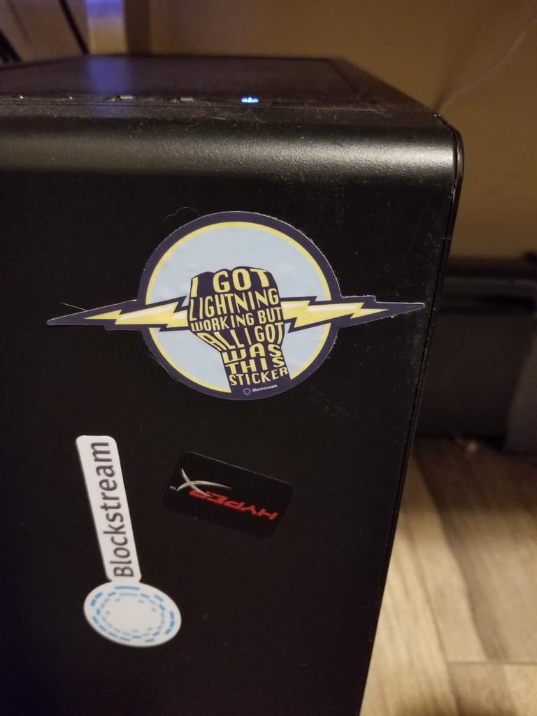 BigCatTech's tweet photo. @Blockstream Might have only gotten a sticker, but it's a damn nice sticker! #Bitcoin #Lightning https://t.co/ypmdyR7NYK