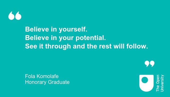 OpenUniversity's tweet photo. Know someone who needs a reminder of how good they are? Share Fola's words with them...

#MondayMotivation https://t.co/3O90VuRo6R