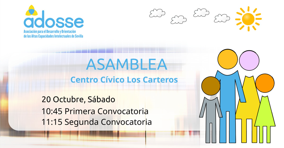 Queremos invitar a nustros socios a participar en la Asamblea que tendrá lugar el día 20 de Octubre en el Centro Civico Los Carteros. ¡ Os esperamos a todos !