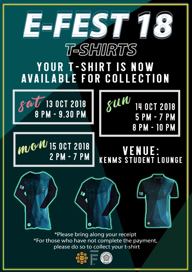 econsfest18's tweet photo. Kindly reminder.

Today is the last day for

E-FEST18 T-SHIRT COLLECTION. https://t.co/MkcSQcZ4kF