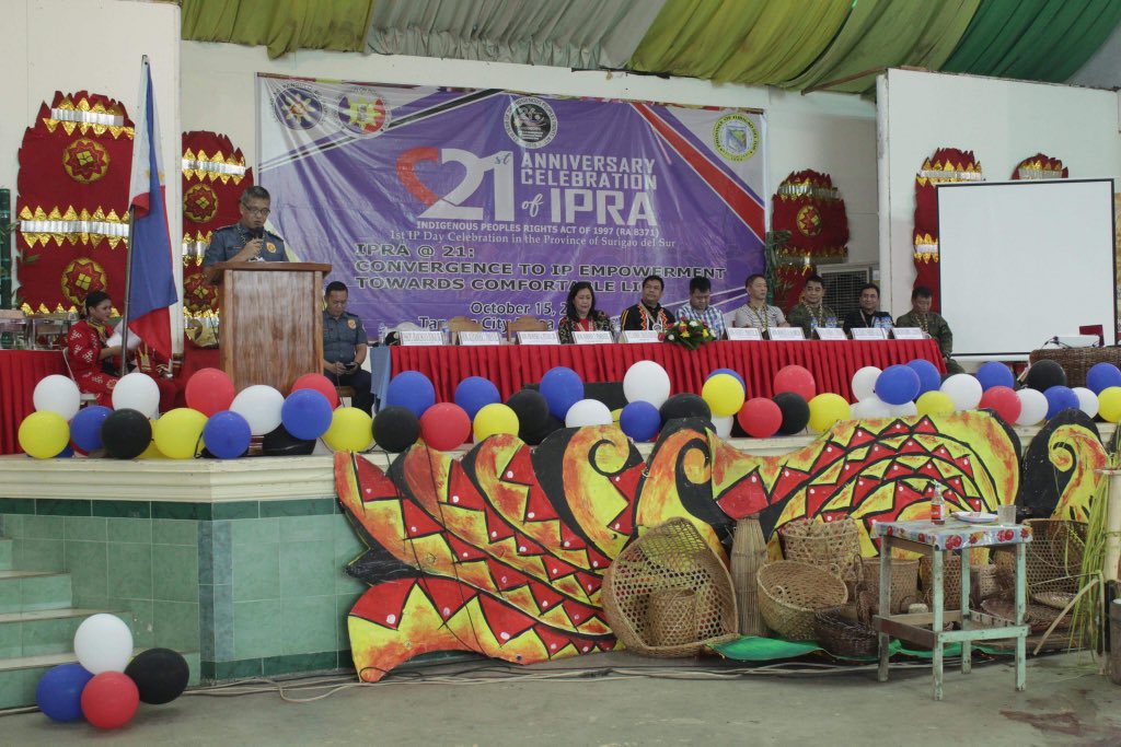 pio_sdsppo's tweet photo. PNP personnel of Surigao del Sur PPO led by PSSUPT FRANCISCO D DUNGO JR, Provincial Director, attended the 21st Celebration Anniversary of Indigenous People Rights Act (IPRA) of 1997 (RA 8371) held at City Gym of Tandag, Surigao del Sur. @pro13caraga https://t.co/N92h93tgXt