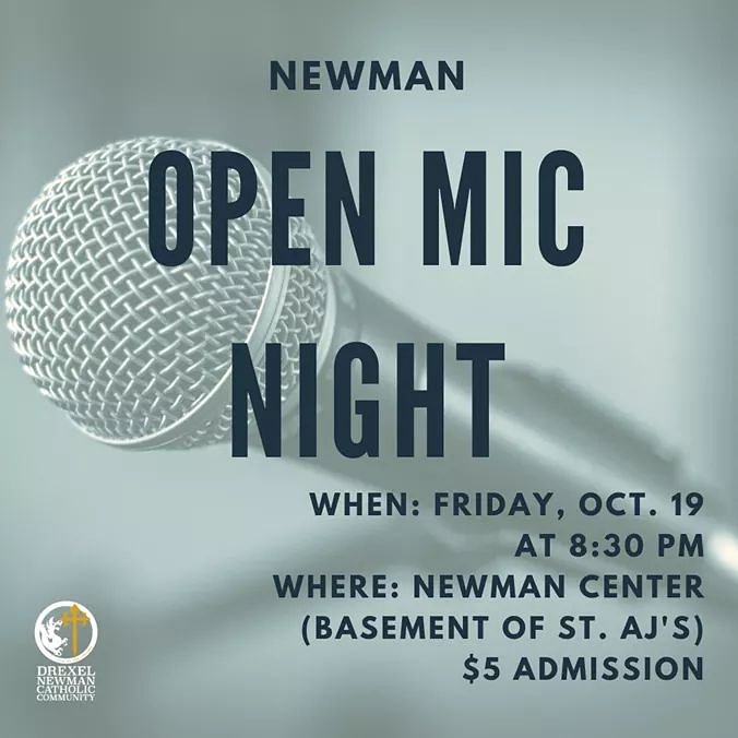 DrexelNewman's tweet photo. 5 Days to Open Mic! Join us 8:30PM on Friday for a great night! $5.00 admission. Pizza, hot chocolate, coffee, fresh baked cookies, and more! #DragonCatholic #DrexelNewman #OpenMicNight
Sign up to perform at this link!
https://t.co/M3m3YgvdXe https://t.co/cF9JXgT7gk