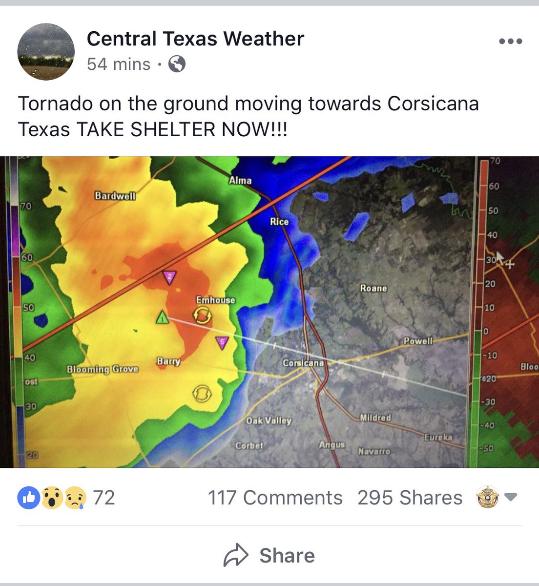 NavarroOEM's tweet image. This is both irresponsible and dangerous. Please do not utilize UNTRUSTWORTHY and UNVERIFIABLE resources when seeking information on severe weather or any emergency situation. None of this data is confirmed or true. @NWSFortWorth @TxDPS @FCC #falsereporting
