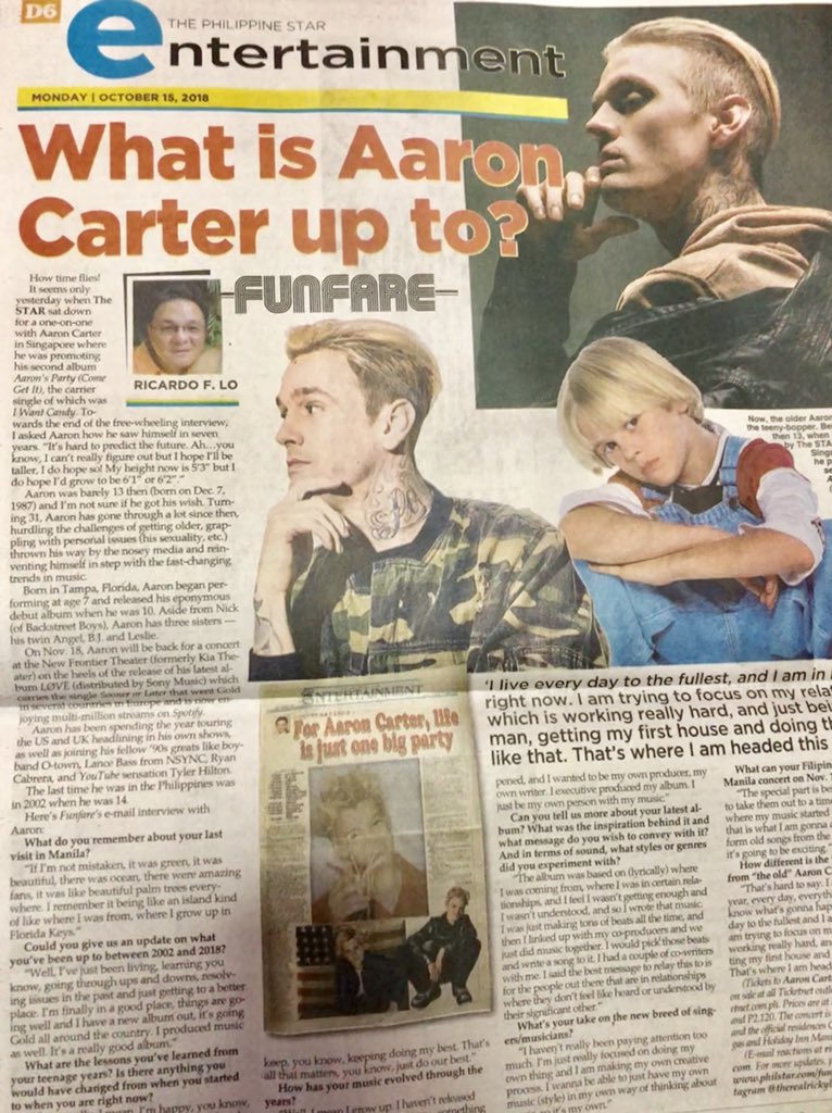 Kbeamevents's tweet image. Have you seen @aaroncarter’s feature today at @PhilippineStar? grab a copy now! Thank you Sir Ricky Lo. #aaroncarterliveinmanila