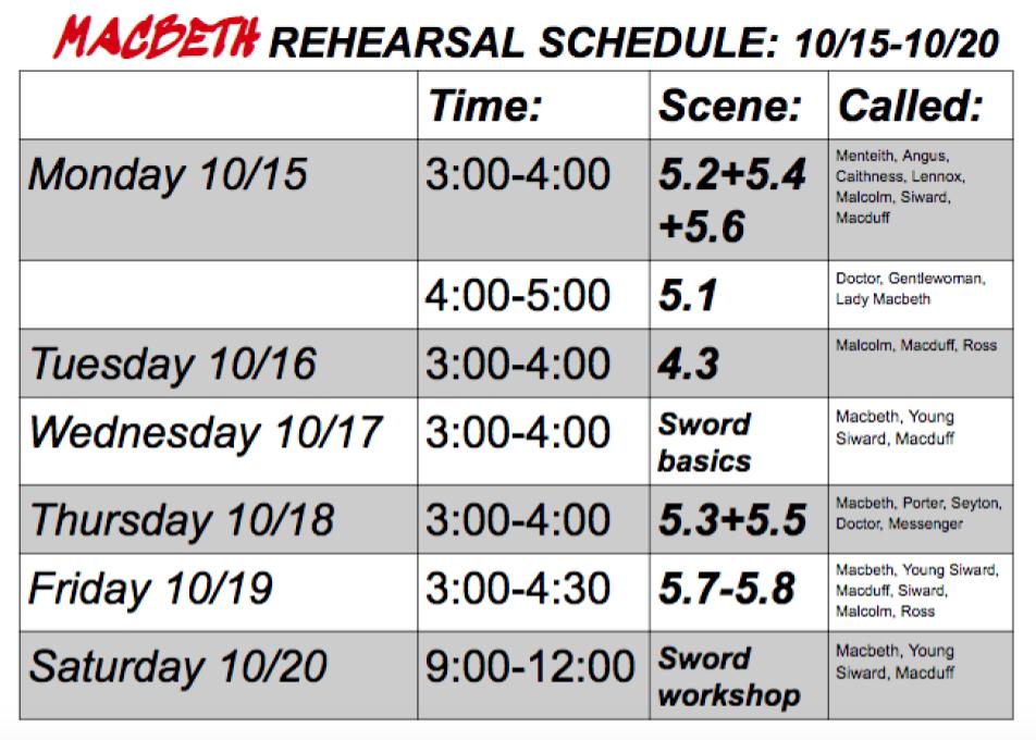 StEdTheatre's tweet photo. Act 5, the last of our blocking plus our sword combat, happens this week! Here's the rehearsal schedule for the actors! https://t.co/8aVKsPHKbd