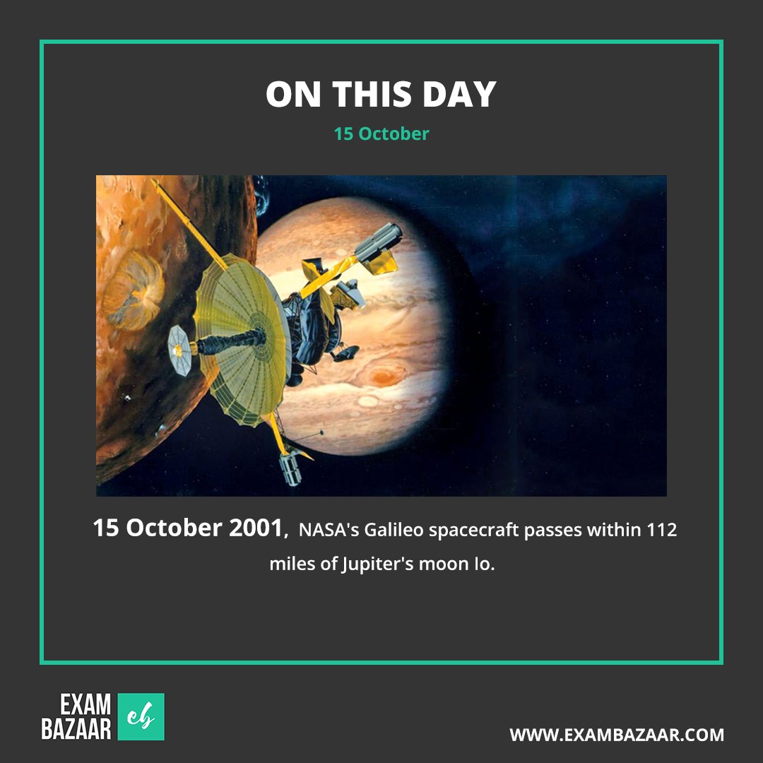 exambazaar.com on Twitter: "October 15 2001: NASA's Galileo spacecraft passes within 112 miles of Jupiter's moon Io. #NASA #NASASocial #spacecraft #galileo #onthisday #todayinhistory #onthisdayinhistory #exambazaar https://t.co/GtuKsbIwZW" / Twitter