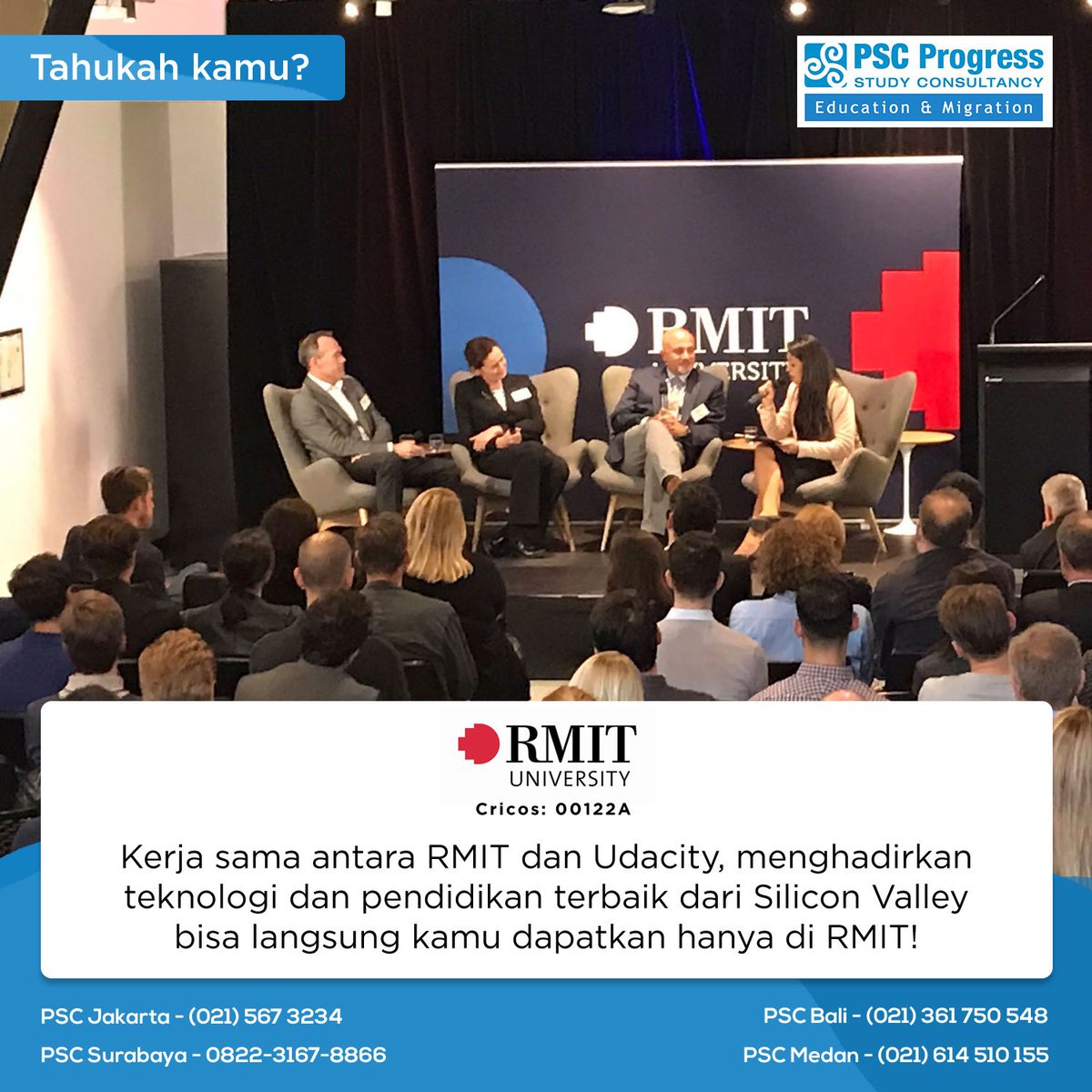 progress_id's tweet photo. Tertarik merasakan pembelajaran teknologi “Self-Driving Cars” dan “AI Programming” terbaik dari Udacity? Dan mengambil kuliah di RMIT? Langsung saja hubungi Kantor PSC terdekat. #Jakarta #Senin #Kuliah #Edukasi #Australia #RMIT https://t.co/t5eykfN9qm