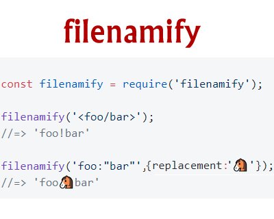 jQueryPlugins_'s tweet photo. filenamify – Convert String to Valid Safe Filename https://t.co/IsG6EyTrZ9  #utility #javascript #format #filename #slugify https://t.co/4eG20owqsA