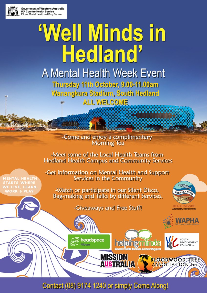 The team at Wirraka Maya would like to say a special thank you to all those who came down to Wanangkura Stadium last week for the ‘Well Minds in Hedland’ event, as part of WA Mental Health Week.

Our team had a great time being on hand to help out.