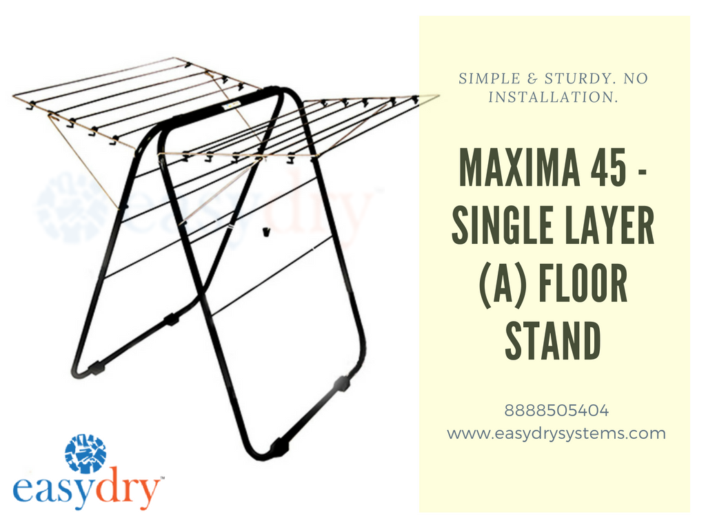 EasyDrySystems's tweet image. #Maxima45 is a single layer (A) floor stand with drying space of 45 feet. It is Ideal for all types of clothes of the entire household. Buy now at easydrysystems.com/maxima-45-floo…. Join hundreds of our happy customers. 
#ClothesDryingSystem #EasyDrySystem #SingleLayerFloorStand