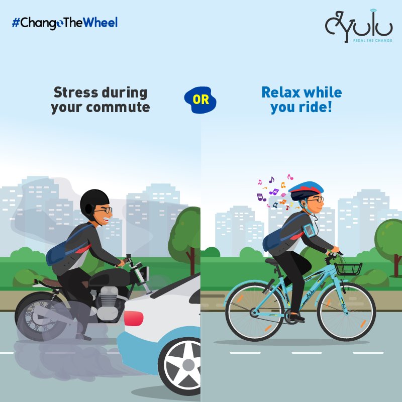 YuluBike's tweet photo. If you’re prone to road rage, we have the perfect solution for you! Cycle to work and start your day off on a relaxed and happy note.
#ChangeTheWheel
#CycleToWork #relaxation #Relaxedcommute #happycommuters #urbanmobility #micromobility #PedalTheChange #TryYulu https://t.co/MwrIcsImWR