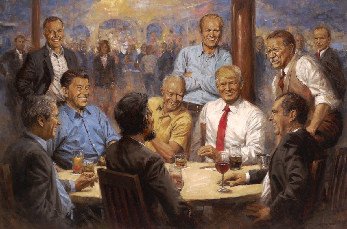 Nick_Pettigrew's tweet photo. The painting Trump has hanging in the White House is exactly the kind of painting Alan Partridge would have if he was president. https://t.co/E4lkd8I1Np