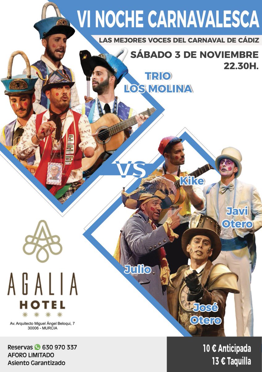 ÚLTIMAS   30   ENTRADAS A LA VENTA !! 

Te quedarás sin pasar una noche de coplas y de risas ????  

Carnaval de Cádiz en Murcia ...