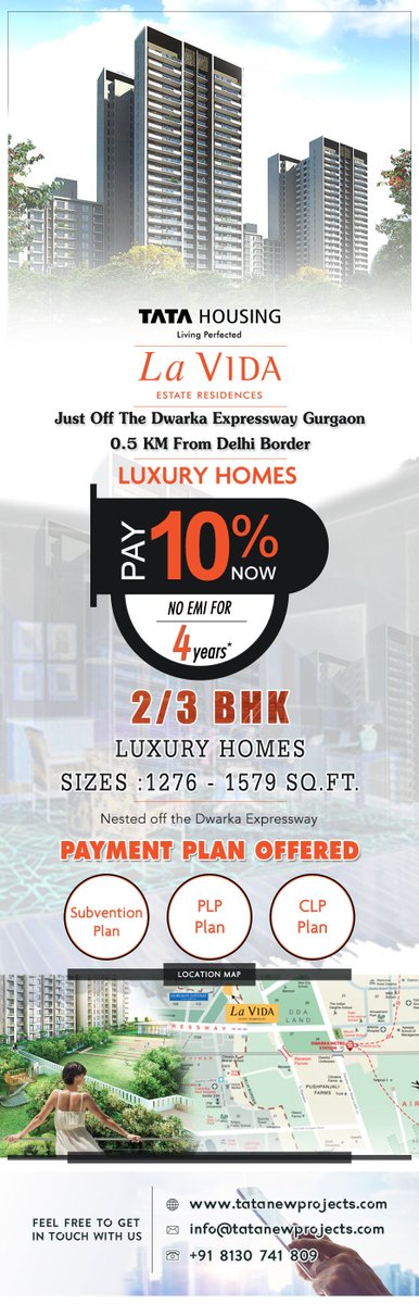 #TataLaVida an impressive home address in Gurgaon 113 offering ideal merge of  2BHK, 2BHK Large, 2BHK + Study, and 3 BHK Compact apartments with updated modern amenities and full security system. Come here to experience a sterling lifestyle. Read More:- bit.ly/1Sm72tJ