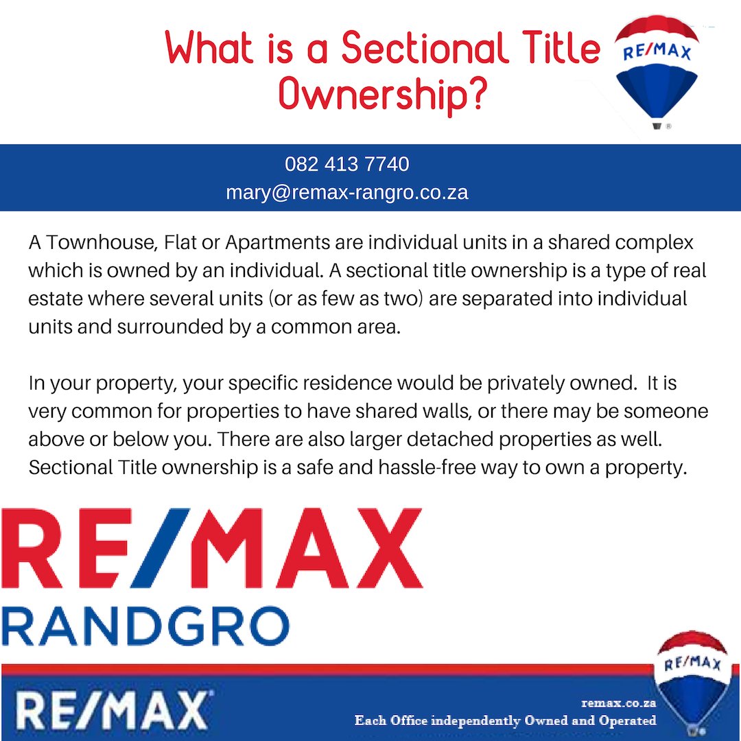 sectionalprop's tweet image. Sectional Title Living. Need answers? - Call Mary Andalaft 082 413 7740 or email info@sectionaltitlespecilalist.co.za 
or mary@remax-randgro.co.za 
#sectionaltitle #townhouse #apartments #cluster 
/www.remax-randgro.co.za/property_search_result.aspx?status=-10&amp;amp;agent_ref=352