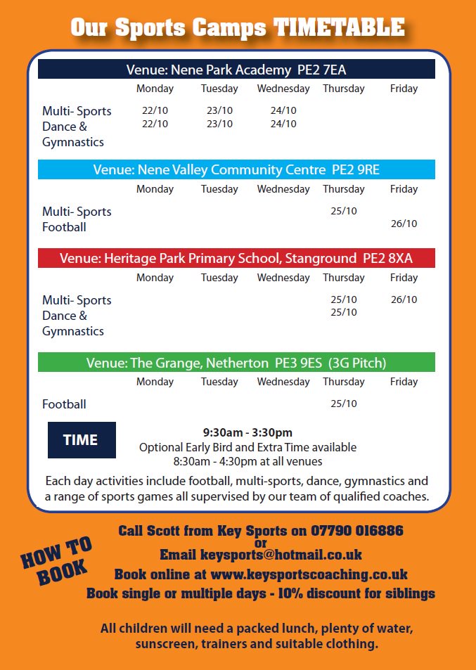 Keysportscoach's tweet photo. October Half term Sport, Football, Dance and Gymnastics Camps for children aged 5-12 years 

Only a week to go Book NOW! https://t.co/ASWOlOoIB4

@ChromaSport @ChromaSchool @Nethertonunited @Nethertonfemale @PFSDFUK @NVPSFriends @icasportsyouth @ICASportsLadies @PDJALUK please RT https://t.co/yOH6RelawQ
