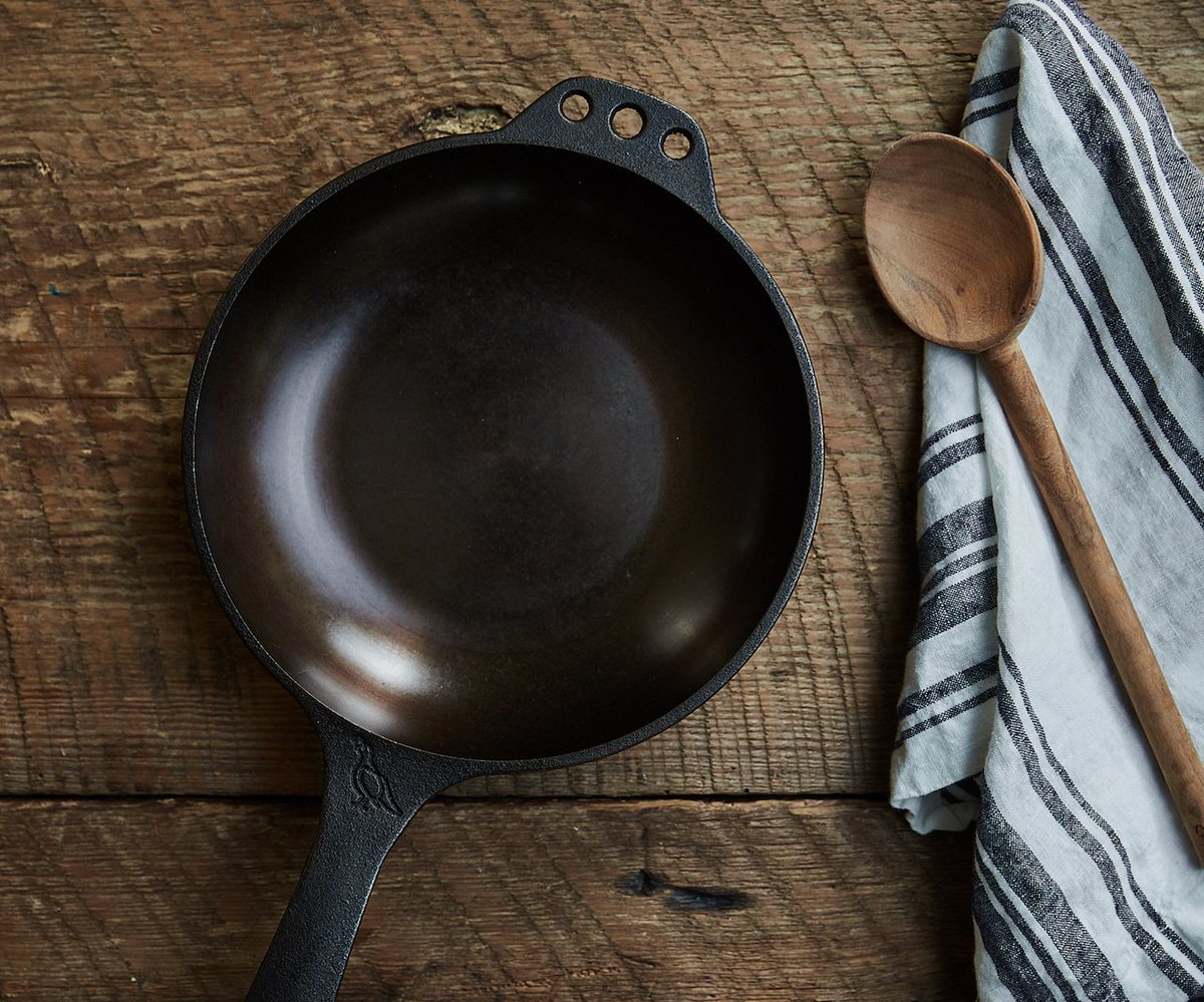 smitheyironware's tweet photo. It's here! Introducing the new No. 8 skillet. Designed with sloped sides to encourage movement and featuring our signature polished interior finish, the No. 8 is a smaller, versatile cast iron companion. Shipping now! #smitheyironware #castironcooking https://t.co/OoeJGLpDLQ