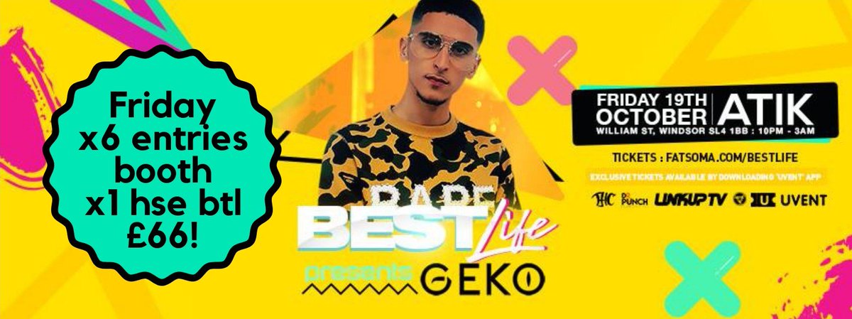 Atik Windsor (@atikwindsor) on Twitter photo This Friday Night GEKO @ <a href="/AtikWindsor/">Atik Windsor</a> x6 Entries Booth x1 Hse Spirit = £66! Call 01753 622373 (opt1) To book!✊ This Friday Night GEKO @ <a href="/AtikWindsor/">Atik Windsor</a> x6 Entries Booth x1 Hse Spirit = £66! Call 01753 622373 (opt1) To book!✊
