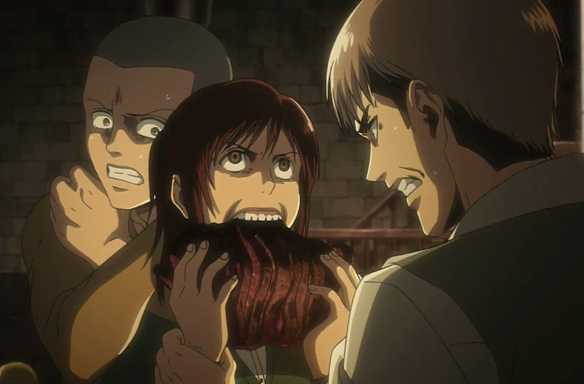 アニメマンガ名探偵すやまたくじ Op Twitter 肉祭りじゃあーーーー からのオメー どこ中だよ 状態 ひどい地獄絵図だよ Shingeki 進撃の巨人 49話