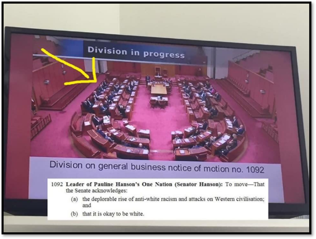 StopAdaniNoon's tweet photo. BREAKING: Here’s the government just now voting to support @PaulineHansonOz  batshit white supremacist motion 😒

#auspol #qldpol #Wentworth #WentworthVotes 

Just in case anyone thought this lot weren’t already a dumpster fire. https://t.co/sQfVRdY4sg