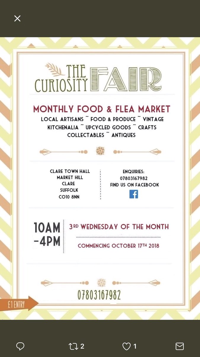 ClareSuffolkUK's tweet photo. New #FoodMarket and #FleaMarket in #claresuffolk this Wednesday. Do come and support, yet another reason to #visitclaresuffolk #Suffolk #thisissuffolk #antiques #vintage #gooddayout #shoplocal https://t.co/jVV48UP6aA