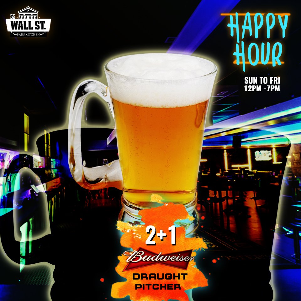 55_wallstreet's tweet photo. #HappyHour
Head on over to #55WallStreet for exclusive 2+1 on Budweiser Pitcher from Sunday-Friday, 12-7pm onwards!
#DraughtBeer #Budweiser #BudPitcher Reserve Online with #BallyhooApp https://t.co/duNTWJzUIu