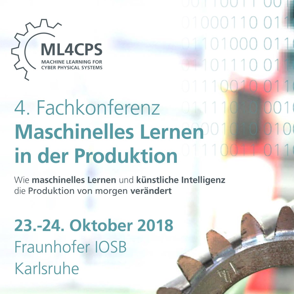 Hotspot für #KI: Die 4. Fachkonferenz ML4CPS #MachineLearning for #cyberphysicalsystems am 23./24.10.2018 am Fraunhofer Institut in Karlsruhe. Mit dabei: jambit‘s KI-Profis. 
jamb.it/ml4cps-2018