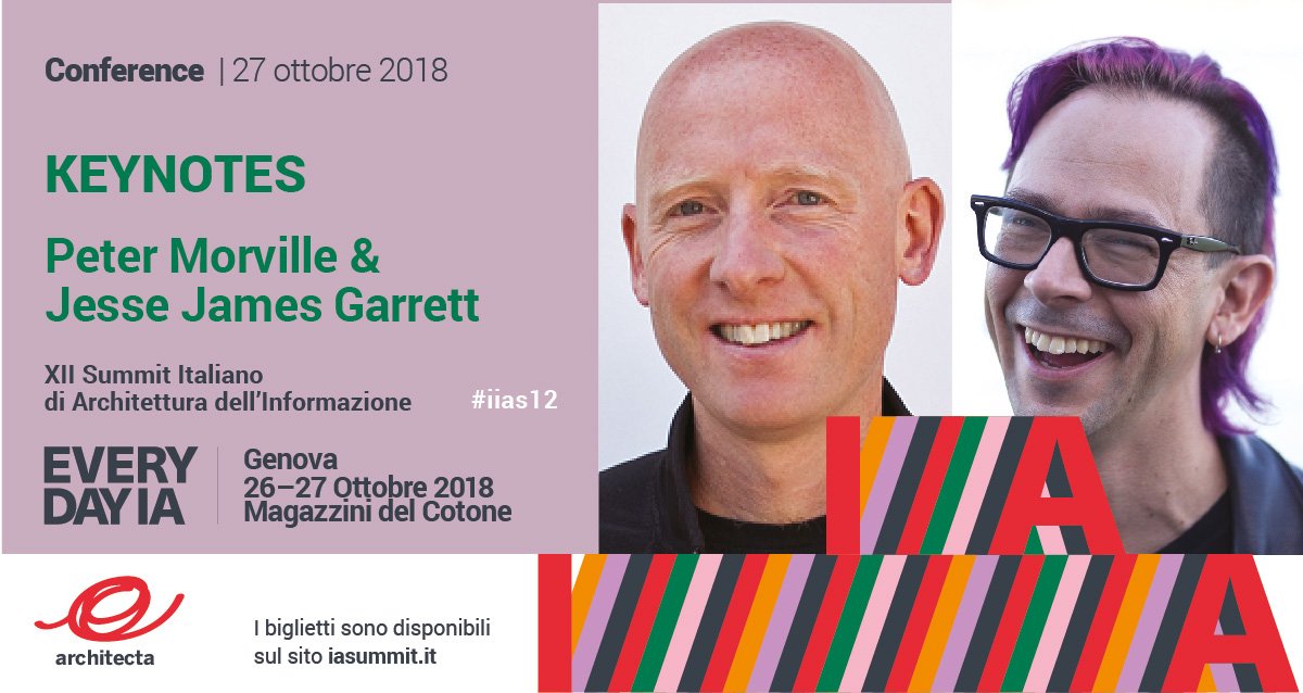 RT ArchitectaIA 'Il #Summit e' vicino!Volevamo ricordarvi che avrete l’opportunità di incontrare niente meno che #petermorville e #JesseJamesGarrett per la PRIMA VOLTA in ITALIA! Quando vi capiterà la prossima occasione? fedebadaloni danklyn resmini … '