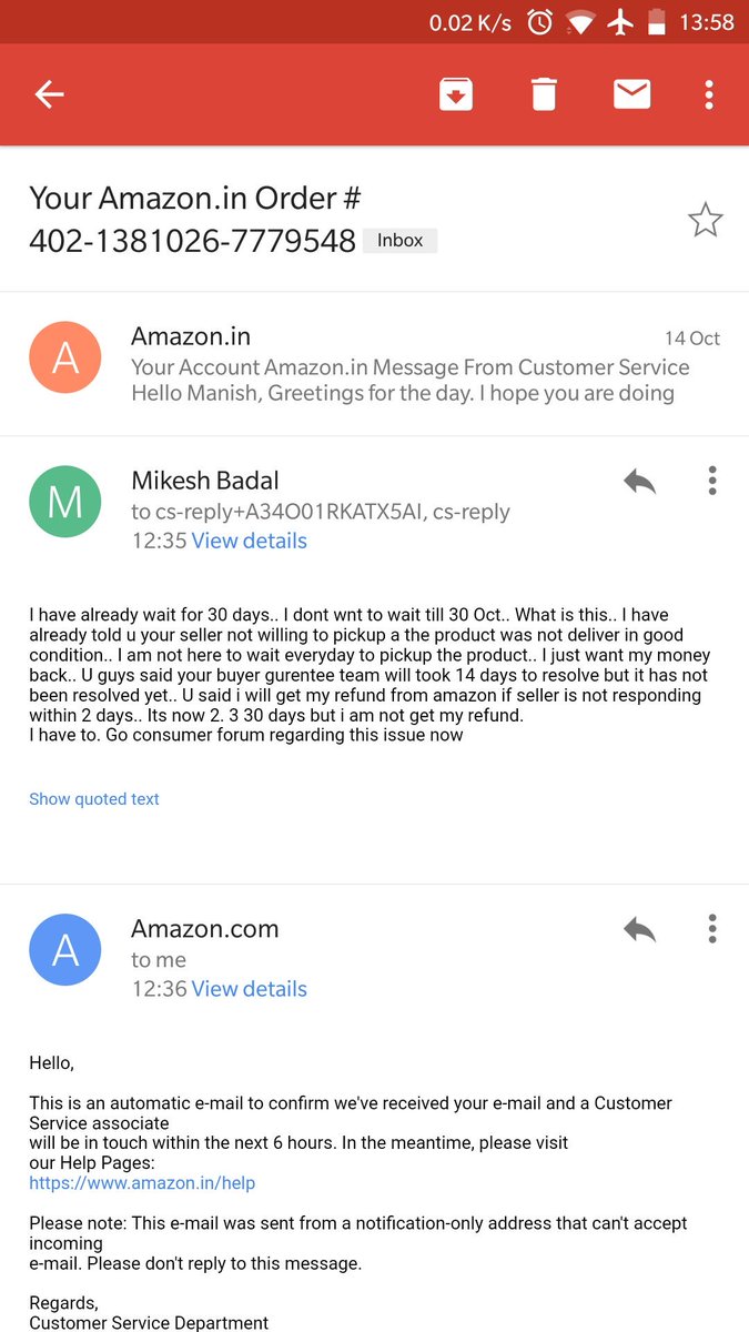 ikshatri's tweet image. I have more than 100.emails conversation for my refund#rediculosamazon. #saynotoamazon Indian company are the best #flipkart #snapdeal