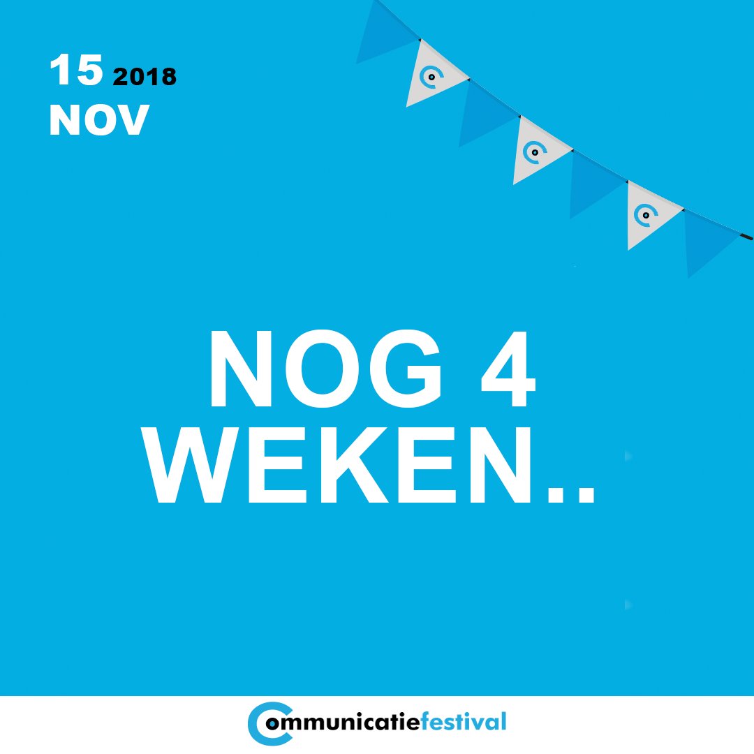 Nog 4 weken tot het Communicatie Festival op donderdag 15 november in de Energy Barn Zernike Campus Groningen! Ben jij erbij? Bestel snel jouw ticket! >> communicatiefestival.nl/tickets #commfest2018 #whatsnews #communicatie #event