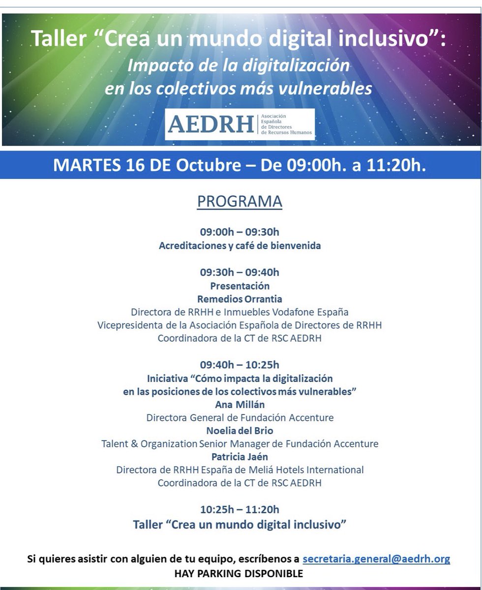 AEDRH's tweet photo. Mañana celebramos el Taller “crea un mundo digital inclusivo” #rsc #JornadaAEDRH. ¡No te lo pierdas! https://t.co/SsLgQWwHx8