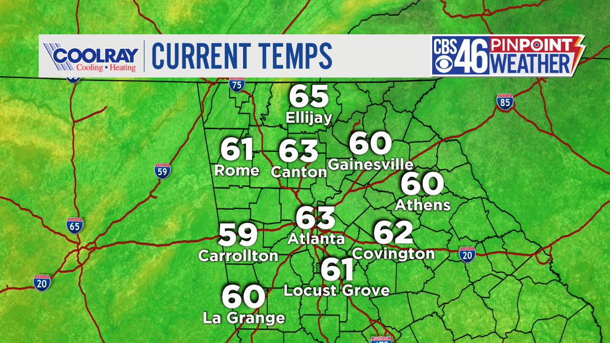 JenValdezTV's tweet image. Good Morning! It's a warmer start to the morning - no jackets needed today. Temperatures are in the low 60s. @CBS46 #Monday #MildAgain #BringBackFall