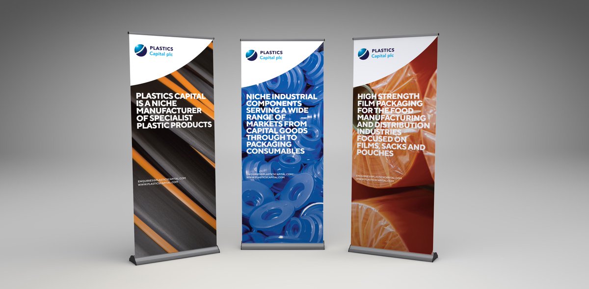 We have created a set of banner stands for Plastics Capital plc using bespoke photography of their products to be used at investor relations shows. #investorrelations #shareholdercommunications #grahicdesign #corporatedesign #bannerstands #informationdesign