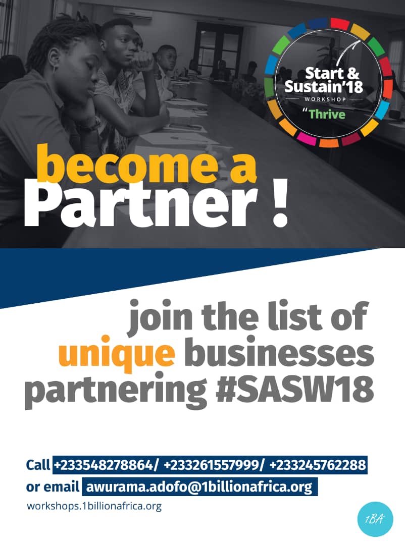 BusyHiveGroup's tweet photo. We are partnering with @1BillionAfrica for this year’s Start and Sustain! What about you? Become a partner today! Call: 0548278864 / 0261557999 / 0245762288 OR Email: awurama.adofo@1billionafrica.com | #SASW18 #1BA https://t.co/6fQo3Um8XJ