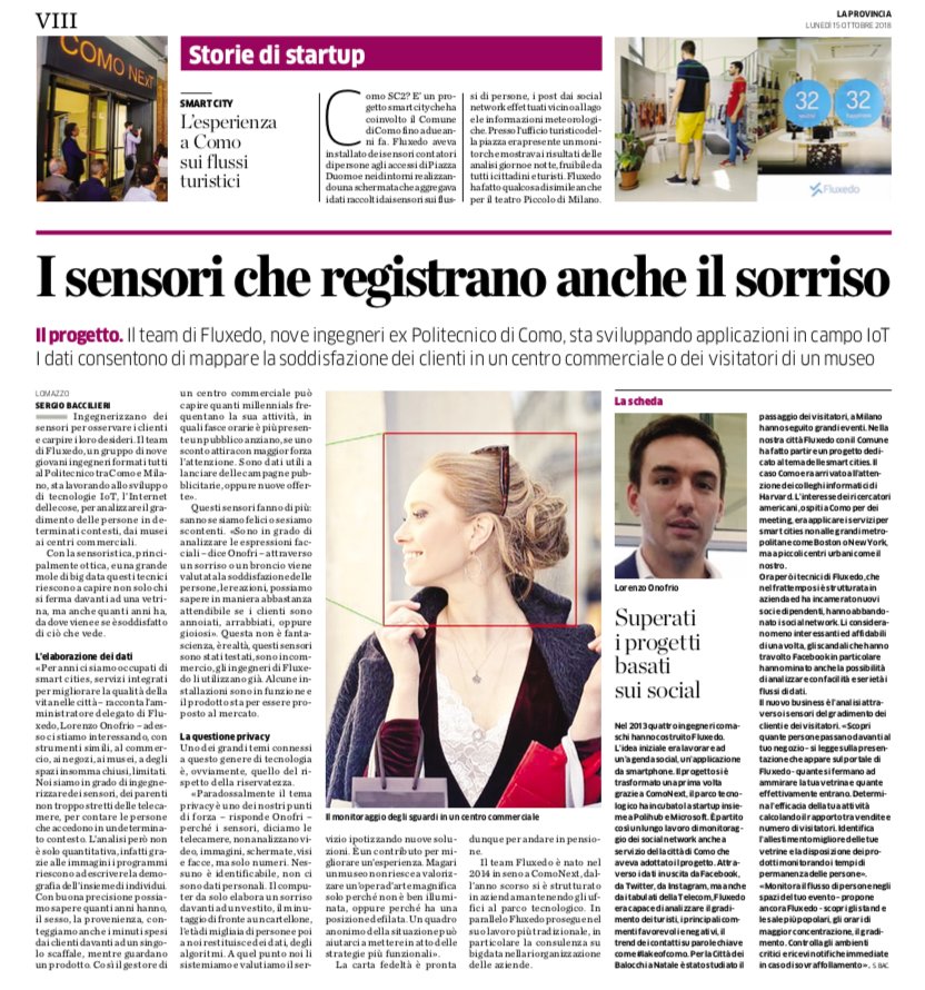 Maxbancora's tweet image. Oggi una pagina intera dedicata a @fluxedo_ #iot #crowdmonitoring #retail #innovazione #innovation #Innovations #smartcity @Comonext_