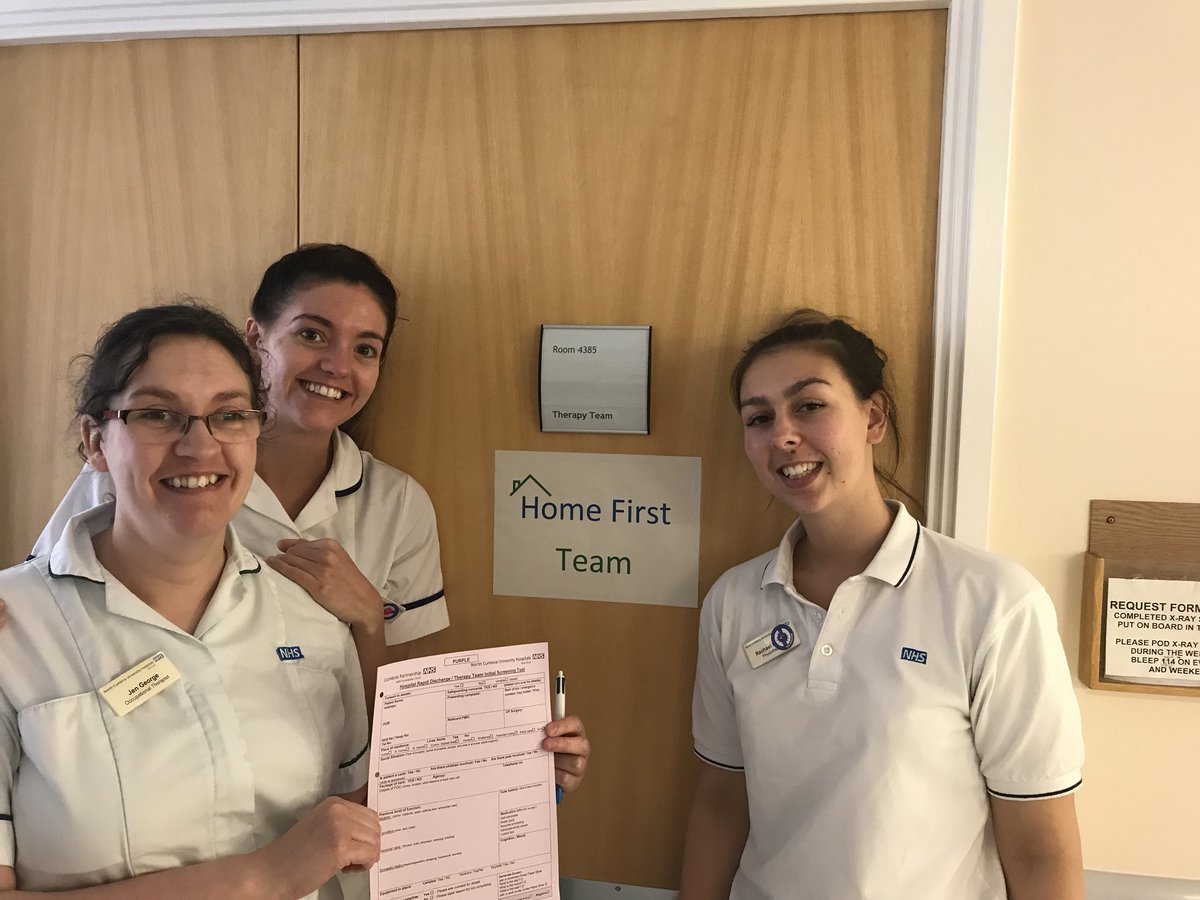 Team #homefirst ready for #AHPday looking forward to helping lots of lovely patients get home safely today  #facesofphysio #facesofOT @NorthCumbriaNHS