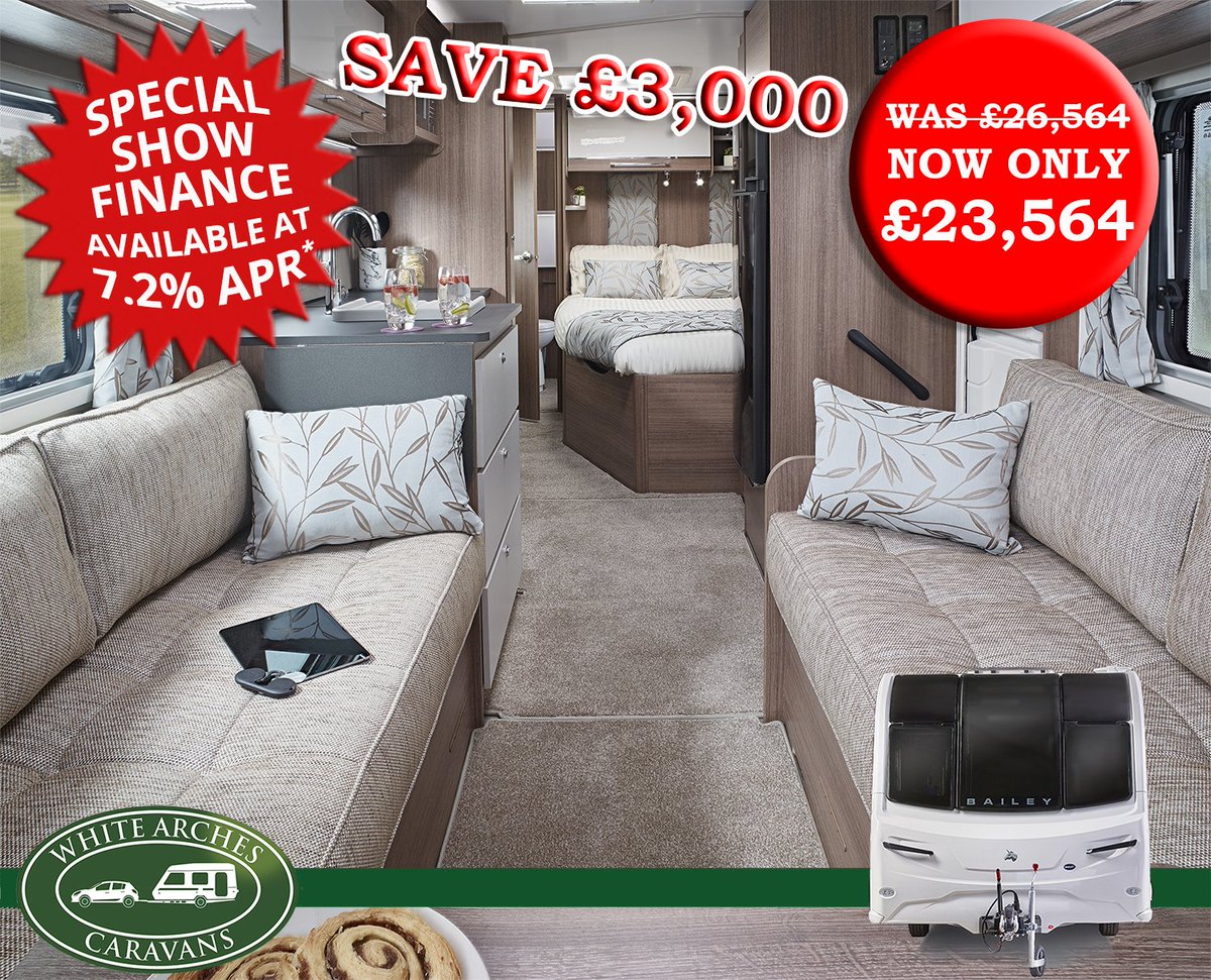 SAVE £3,000 on this NEW 2018 Bailey Unicorn Barcelona !
WAS £26,564
NOW £23,564
SPECIAL SHOW FINANCE RATE OF 7.2% APR on all NEW Caravans &amp; Motorhomes.

Contact info@white-arches.co.uk for more details.
white-arches.co.uk