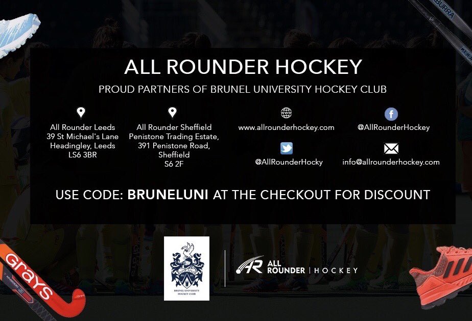 Brunel Hockey are proud to announce a partnership with one of the largest hockey retailers in the country <a href="/AllRounderHocky/">All Rounder Hockey</a> #newstash #BUCS
